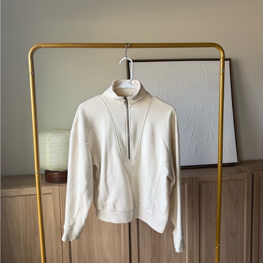 Cream Half-Zip Pullover Sweatshirt